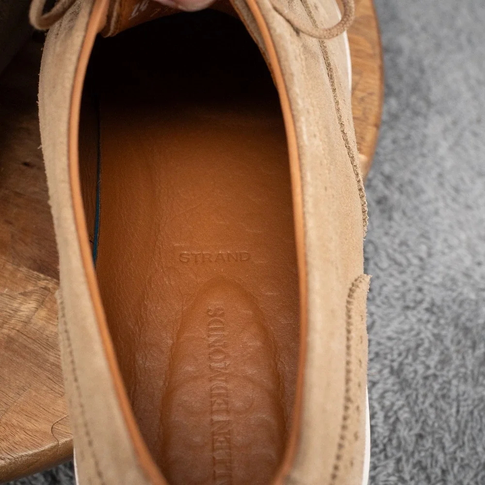 Allen Edmonds Strand Tan Brown Suede Captoe Sneakers Dress Shoes 14 D